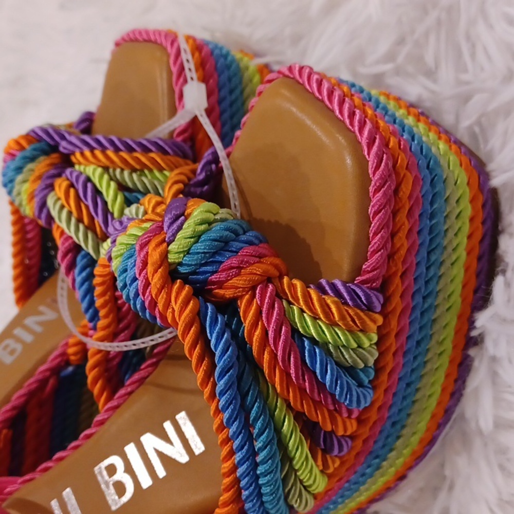 Gianni Bini Rainbow Striped Platform Sandals with Pink Straps - Picture 14 of 16